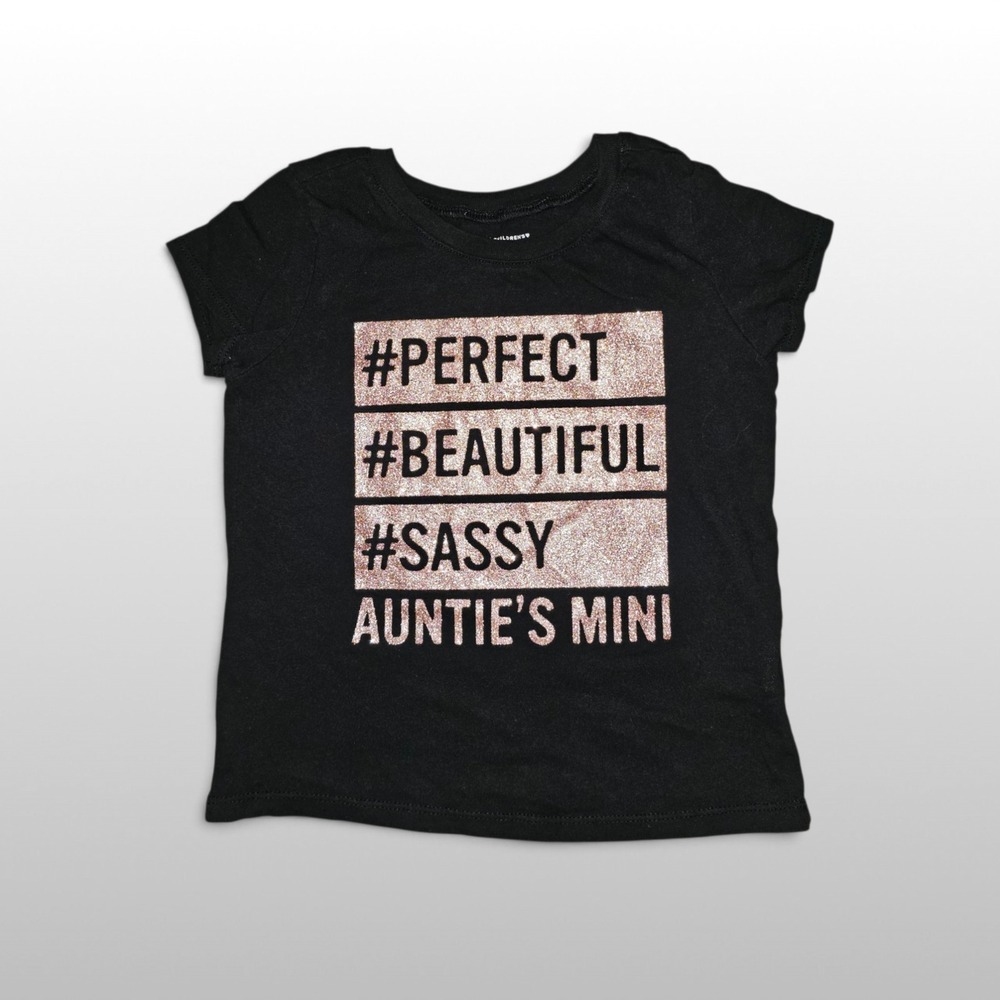 Toddler Girls The Childrens Place T-Shirt Aunties Mini Graphic Black 3T Sparkle